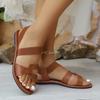 Women's Plus Size Flat Sandals Summer New Round Toe Solid One-Strap Buckle Shoes