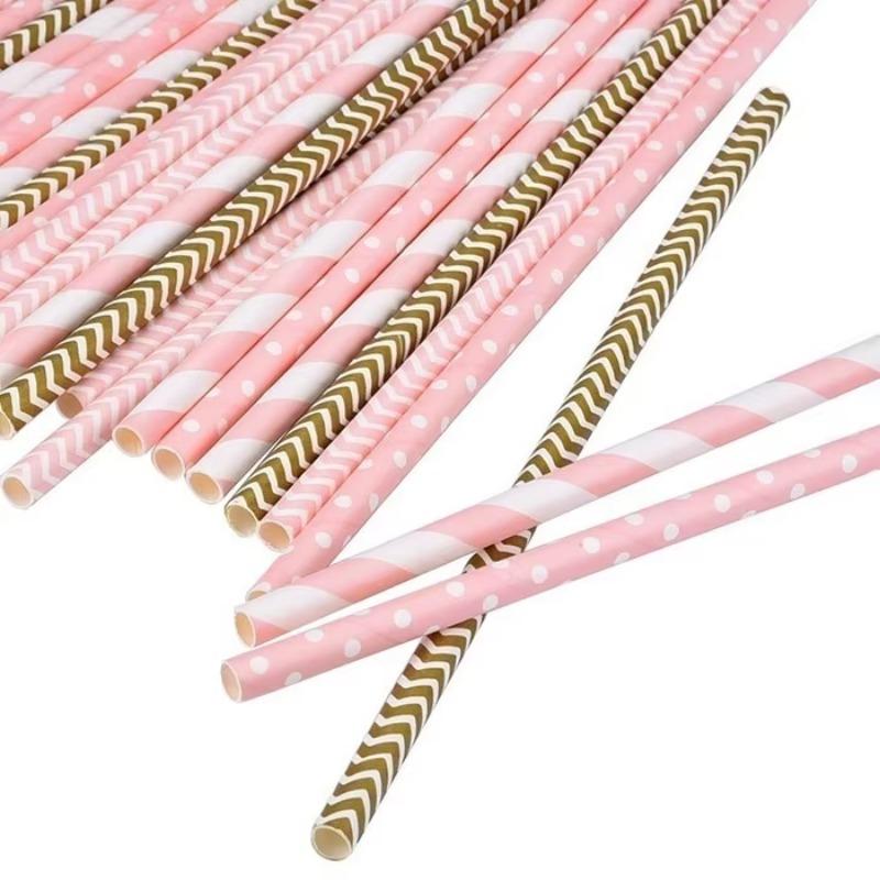 New 25 Pieces Stripe Paper Straws Disposable Straws Festival Event & Party Supplies Birthday Party Party Supplies 2025
