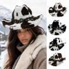 Soft Plush Faux Fur Cowboy Hat Wide Brim Windproof Cowboy Cap Western Cowboy Hat  For Men Women