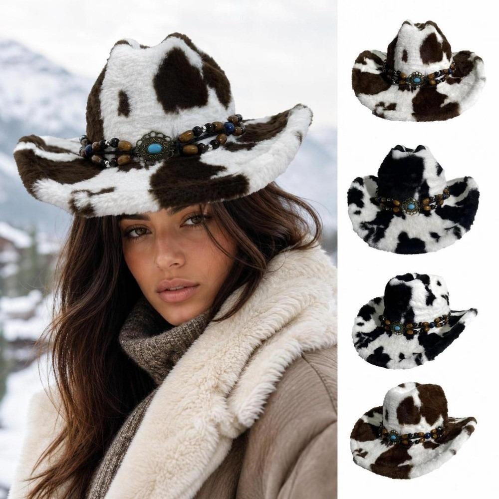 Soft Plush Faux Fur Cowboy Hat Wide Brim Windproof Cowboy Cap Western Cowboy Hat For Men Women