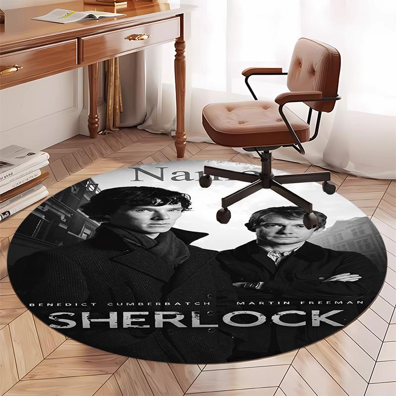 Custom Name Sherlock Holmes Printed Round Rug Carpet Chair Rug Area Rug Entryway Doormats,for Office Chair Living Room Bedroom Kitchen Room.