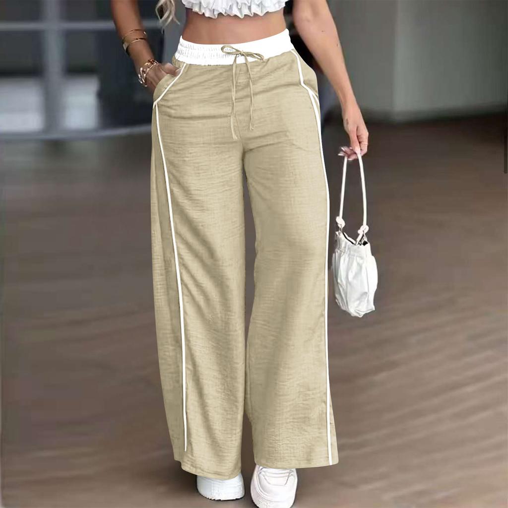 Damenmode Color Block High Waist Straight Leg Wide Leg Hose Tasche Lässige Hose