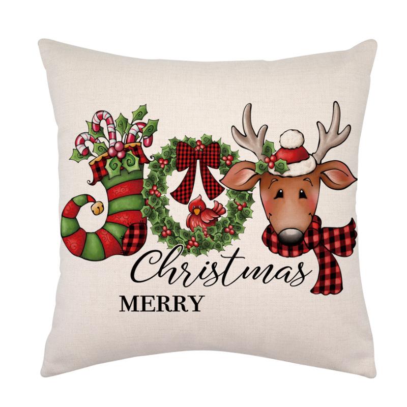 Christmas Pillow Cover Linen Single-sided Holiday Party Christmas Pillow