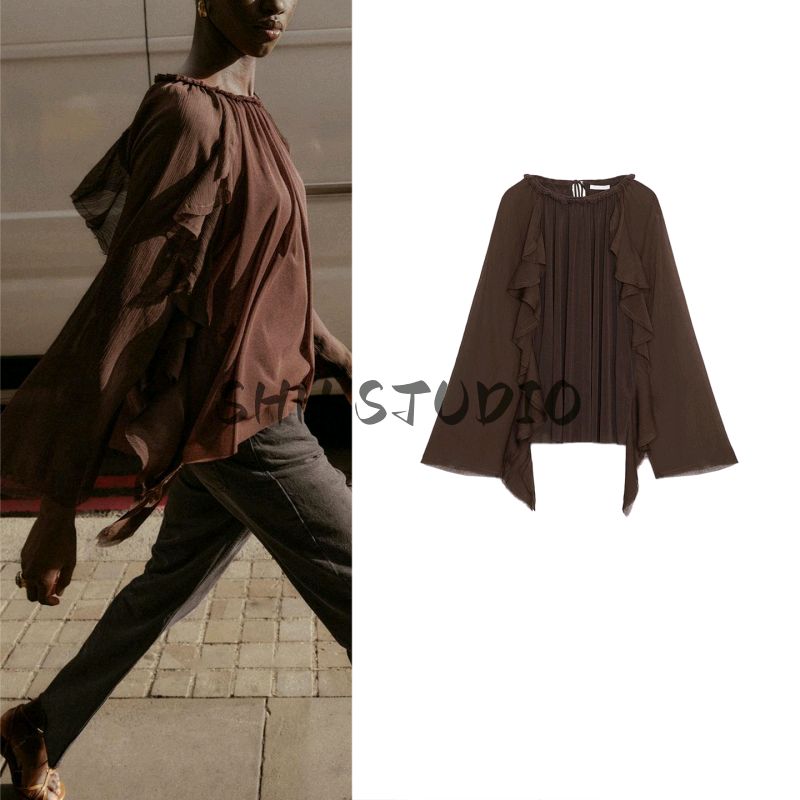 Autumn New Women's Clothing Bows Lace-up Round Neck Long Sleeves Drape Laminated Decoration Shirt 1058629