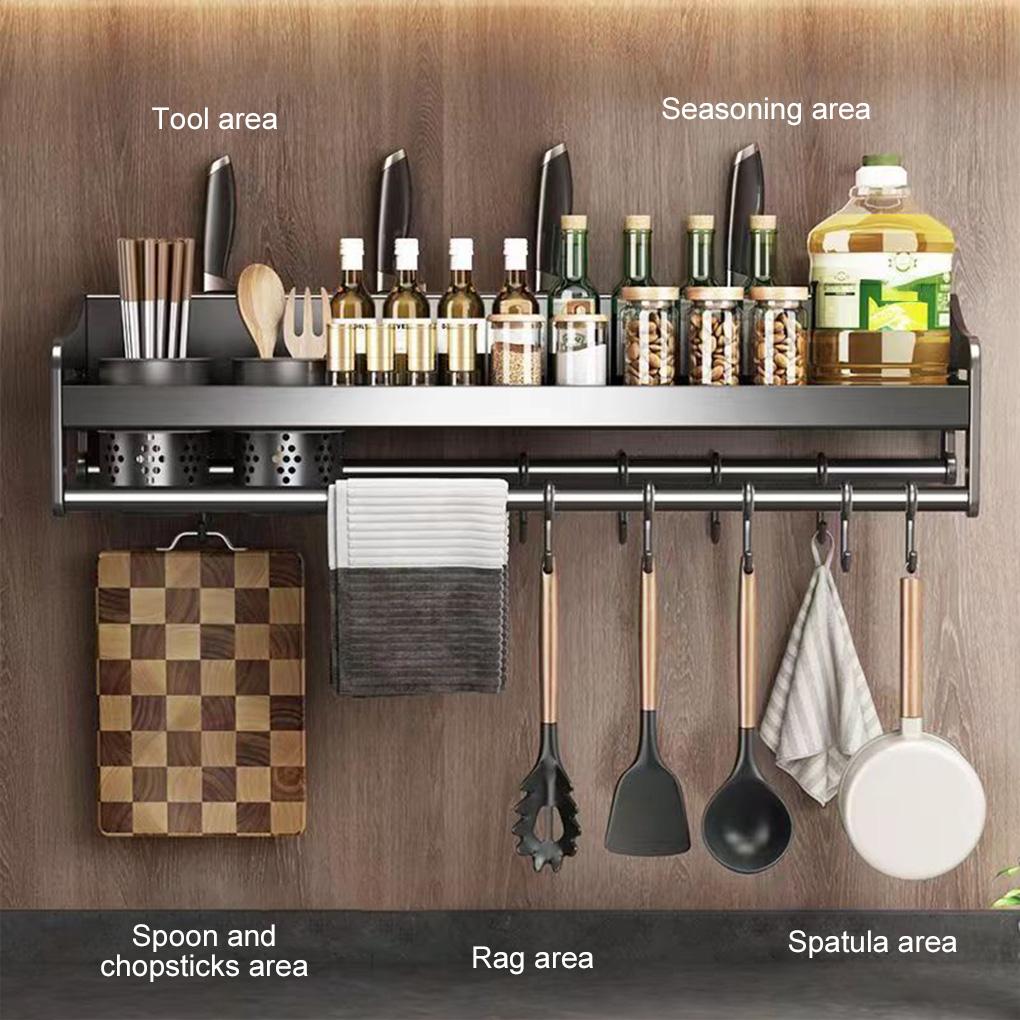 Wall-mounted Kitchen Organizer Shelf Spice Storage Rack Household Seasoning Chopsticks Knife Spoon Shovel Storage Holder
