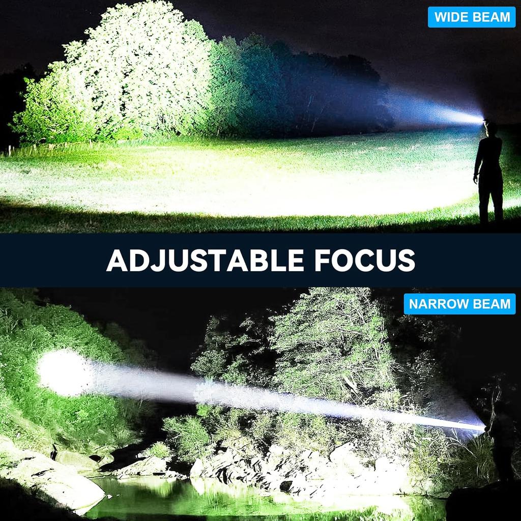 Kmivo Rechargeable LED Flashlight, 100,000 High Lumens Super Bright Tactical Flashlight, 5 Modes Adjustable Focus, Waterproof Powerful Handheld Flash