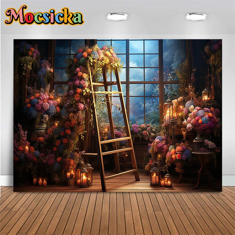 Mocsicka Spring Easter Backdrop Photography Night Flower Kid Baby Shower Family Background Birthday Decor Wallpaper Photo Studio