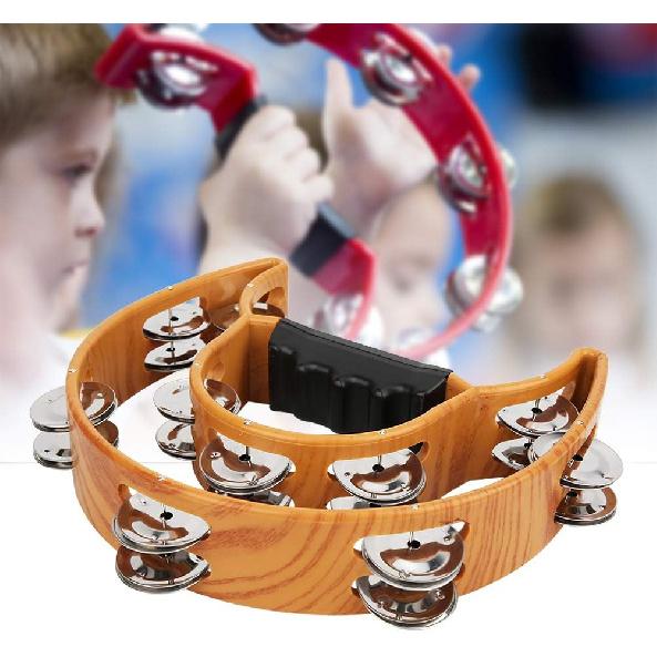 Tambourine, Double Row Metal Jingles Hand Held Percussion Tambourine Half Moon Handbell Musical Instrument with Ergonomic Grip for Adults