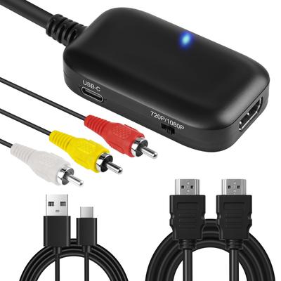 L'QECTED RCA To HDMI Converter [Compatible with PS2/SFC/Wii/N64] 1080P (16:9) / 720P (4:3) Switchable AV To HDMI Converter for Retro Games, PS1/GC/VHS