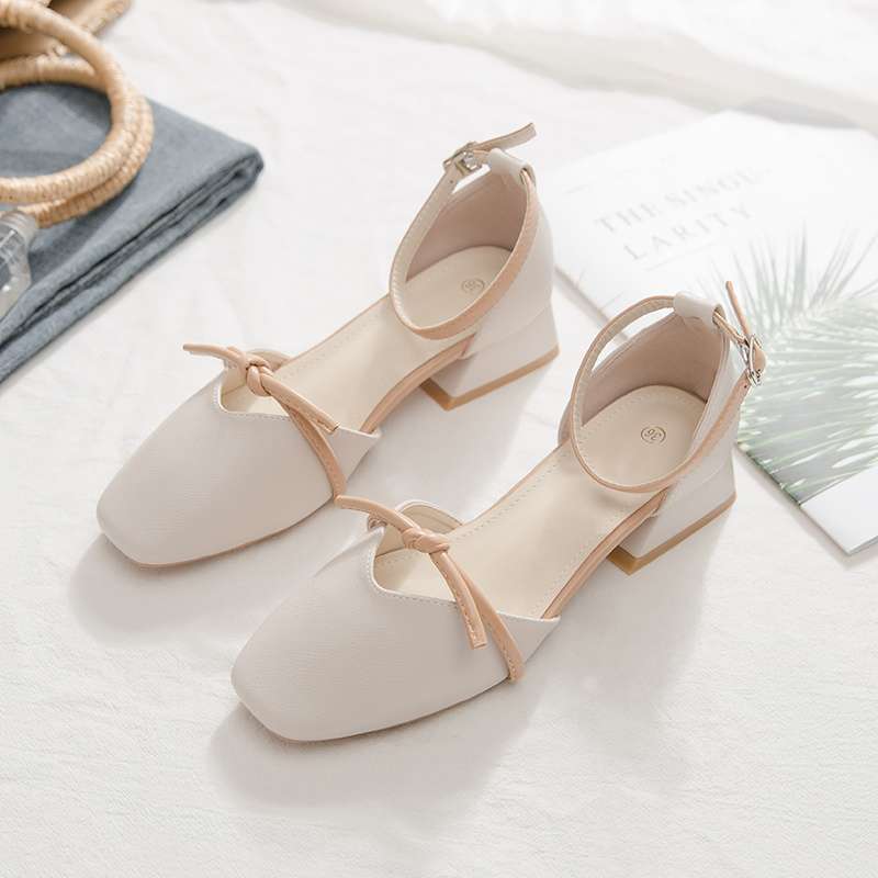 

Baotou sandals fairy wind 2025 summer new student versatile thick heel word with middle heel single shoes ins tide 40