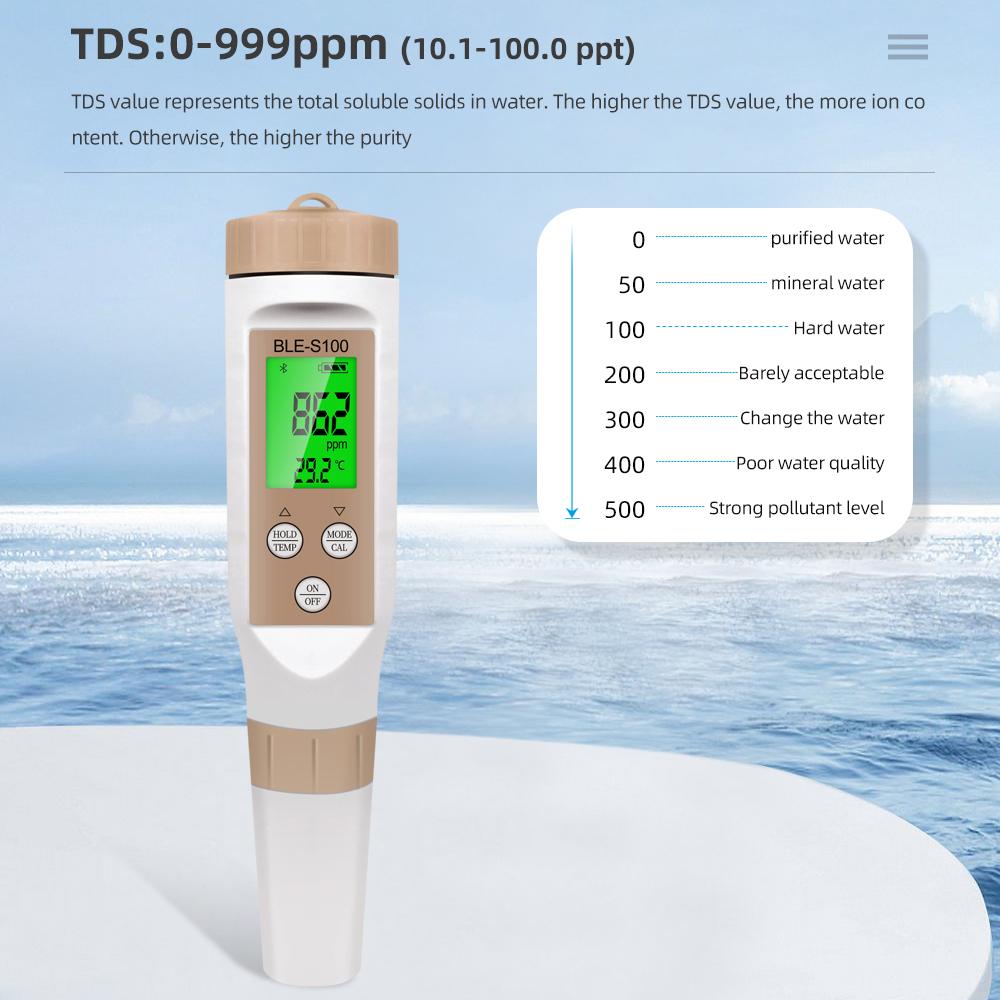 4 In 1 Blue-Tooth EC TDS TEMP Salinity Meter Salt Tester for Aquarium Aquaculture Water Meter Tool APP Online Monitor