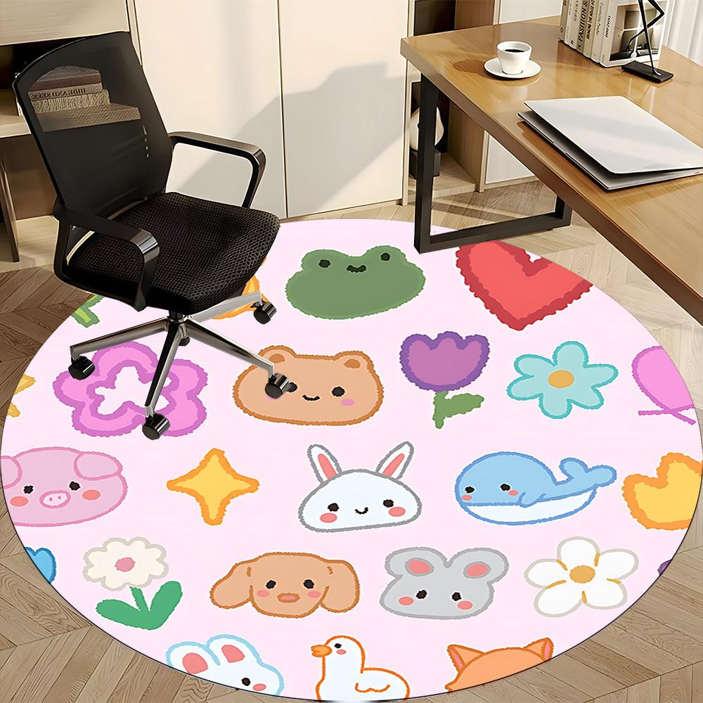 1pc Kawaii Animals Office Round Rug, Non-slip, Soft and Durable Office Rug for Interior Decoration, Perfect for Office, Beautiful Decoration yy2603120
