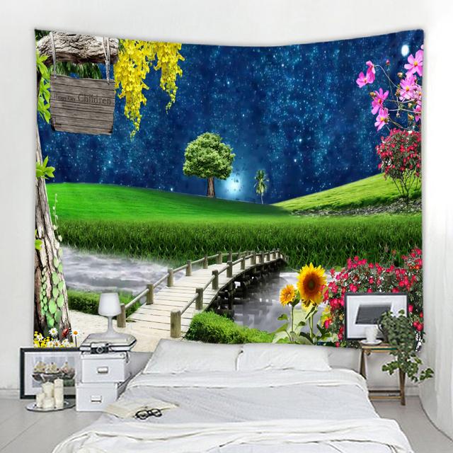 Arazzo decorativo con paesaggio naturale, luna oceanica, hippie bohémien, arazzo decorativo da parete, arazzo decorativo per la casa, arazzo