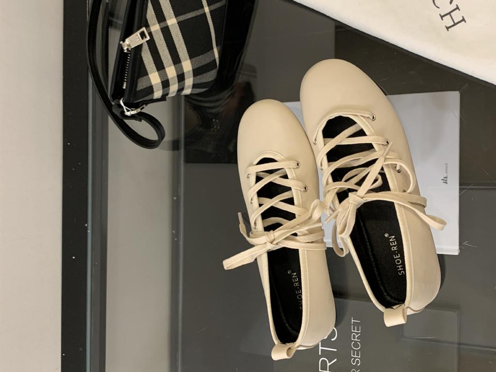 2025 spring new women's shoes lace-up gentle ballet style flats casual flat heels soft small leather shoes women