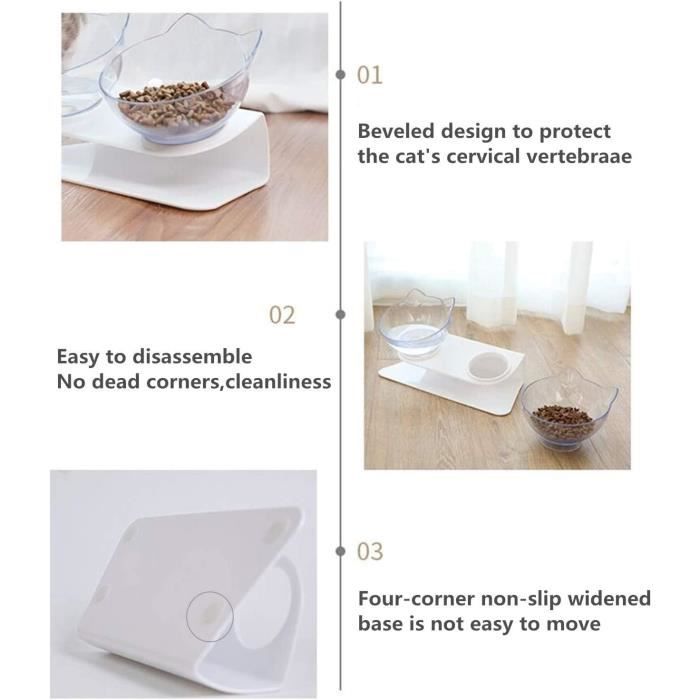 Bol de nourriture - nc - inclinable à 15° - pvc non toxique - transparent - double compartiment