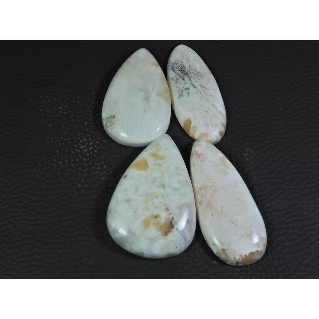 04Pcs Natural Scolecite Pear Cabochon Loose Gemstone Lot 205Cts. A-761
