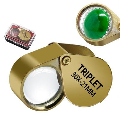 30X Folding Pocket Jeweler Magnifier Golden Color Foldable Magnifying Glass Portable Jewelry Loupe Monocle Mini Microscope Lupa
