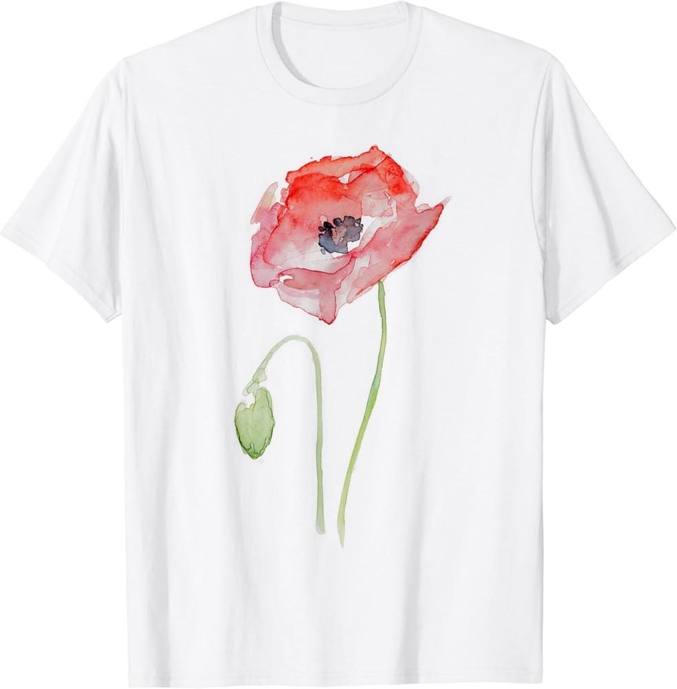 

Red Poppy Watercolor Floral Gift Unisex T-Shirt M