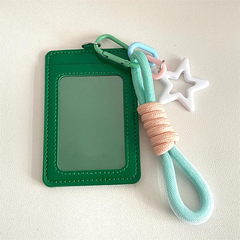 Portable Candy Color Pu Leather Business ID Card Credit Badge Holder Coin Purse Wallet Bus Cards Cover With Keychain