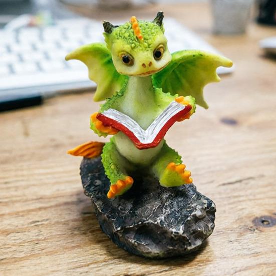 Yousheng Dragon Figurine Cute Resin Dragon Reading Statue Miniature Fairy Garden Ornaments for Terrarium Micro Landscape DIY Crafts