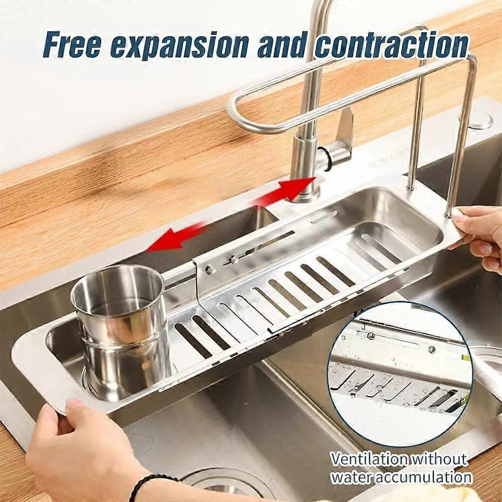 Stainless Steel Draining Rack, Upgraded Kitchen Sink Faucet Organizer Adjustable