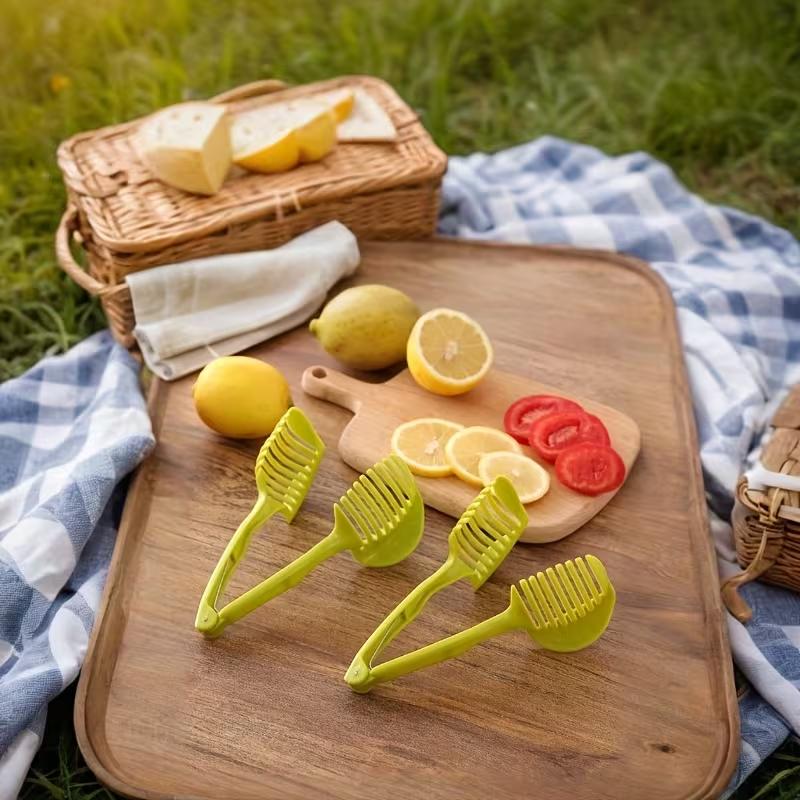 Multifunction Vegetable & Egg Slicer Tongs ABS Plastic Tomato Lemon Potato Cutting Holder Kitchen Slicing Tool