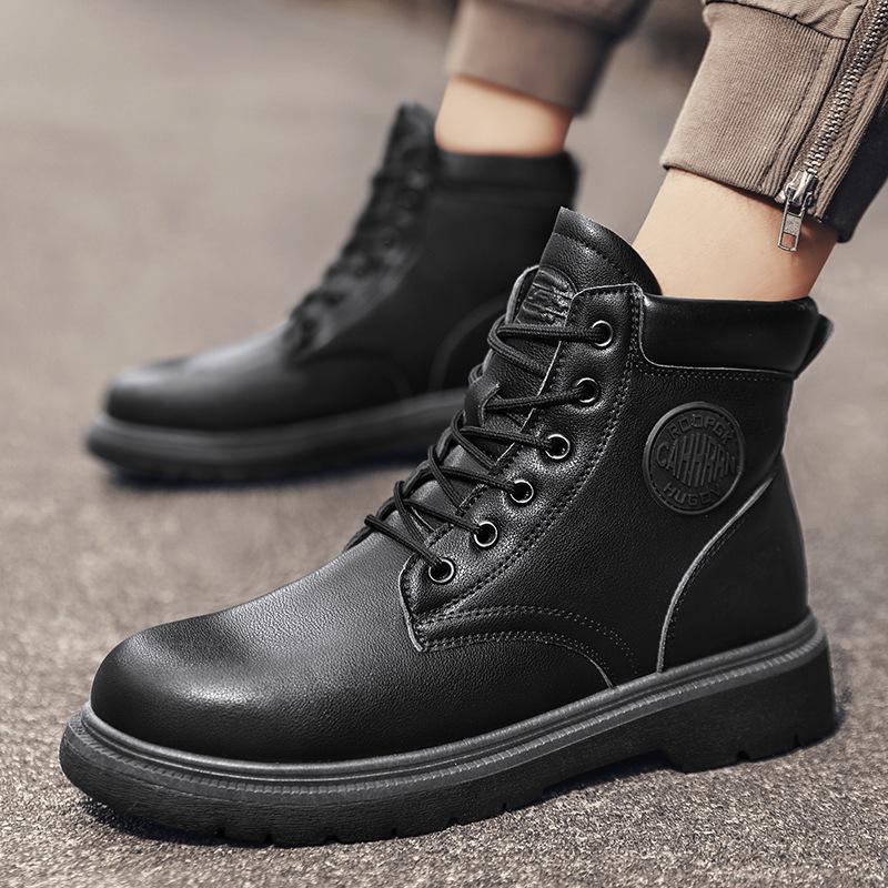 

Высококачественные мужские ботинки с высоким голенищем, ретро, на высокой платформе, желтые ботинки, удобные, нескользящие, износостойкие, обувь для хайкинга 2025 39 чёрный