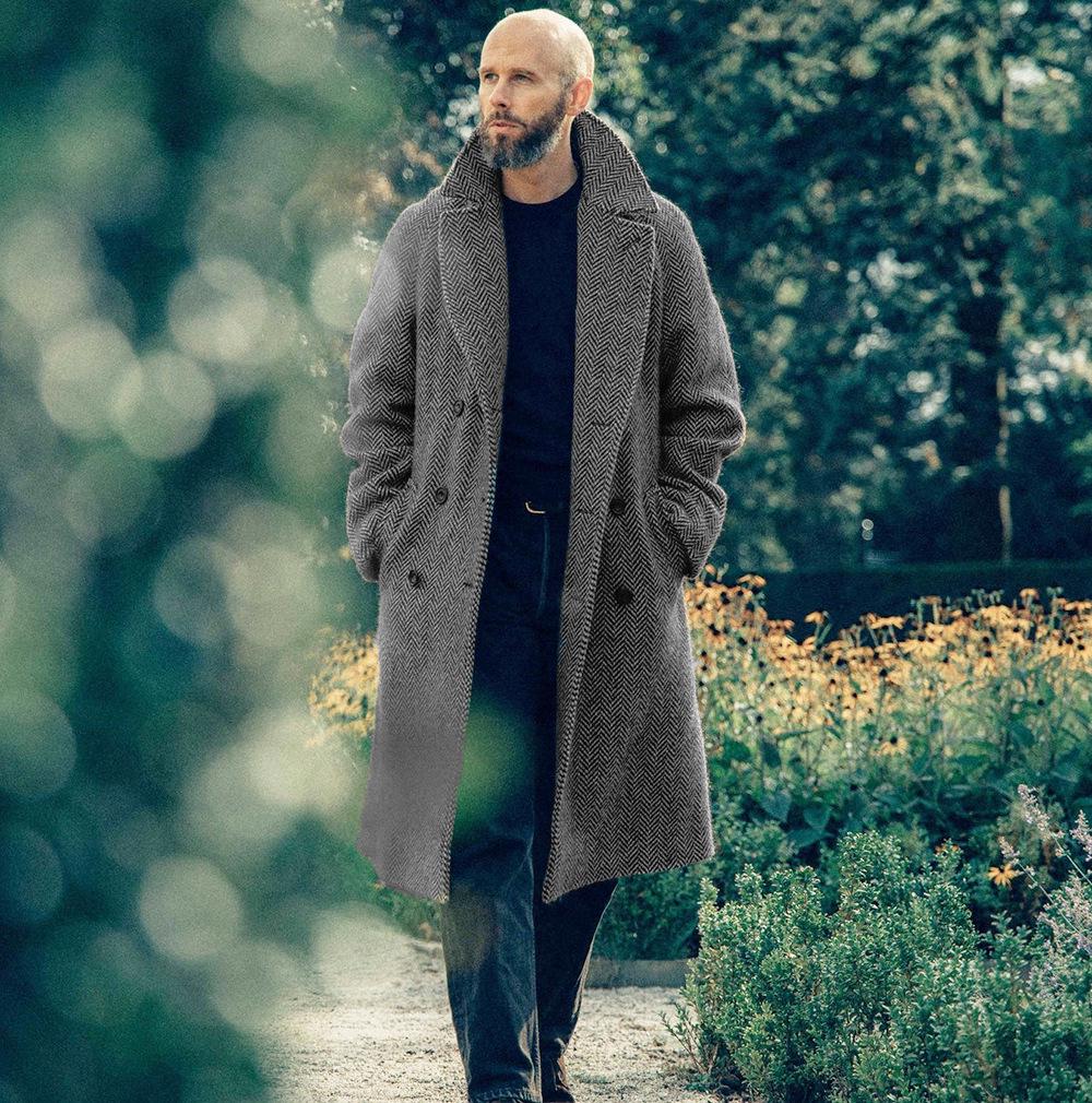 Herren Karriertes Woll-Zweireihiges Mittellanges Sakko - Herbst/Winter Stil