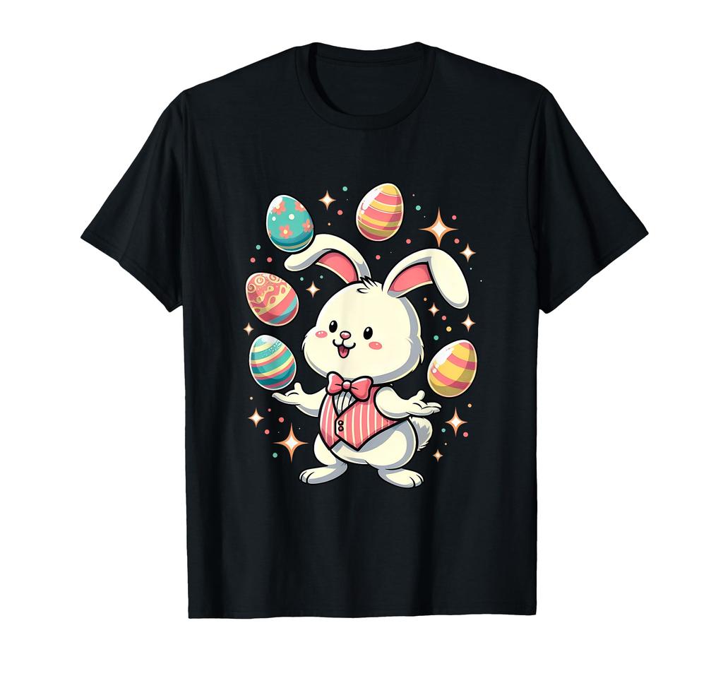 Funny and adorable Easter bunny juggling colorful eggs kids boys t-shirt