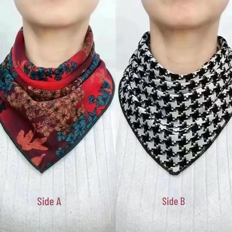 Double-Sided Triangle Scarf: Australian Wool, Cotton, Silk - Warm Neck Warmer for Spring, Autumn, Winter
