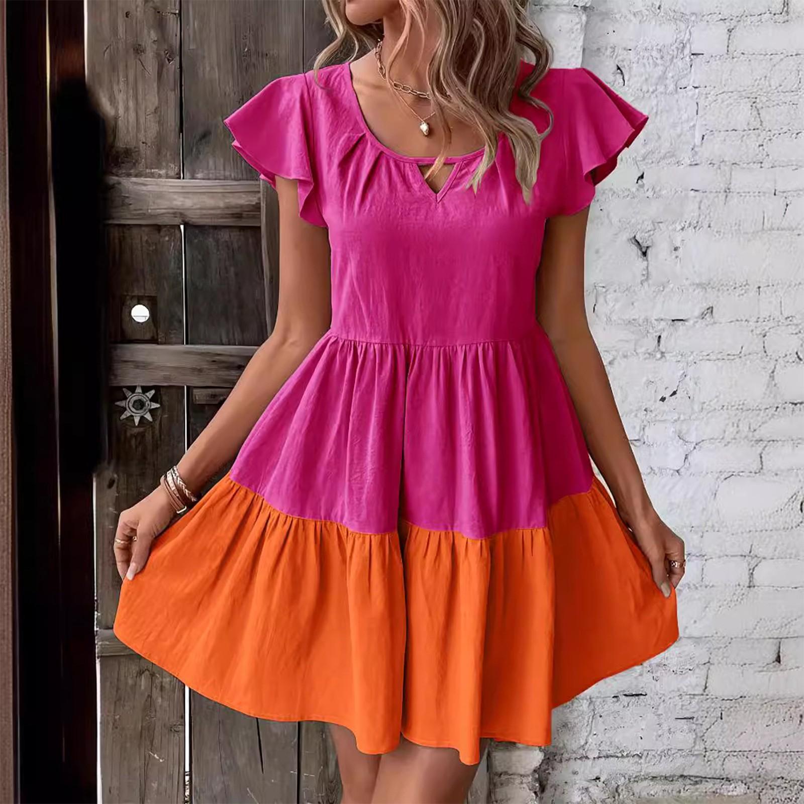 

Летнее повседневное женское платье с v-образным вырезом в стиле пэчворк XL