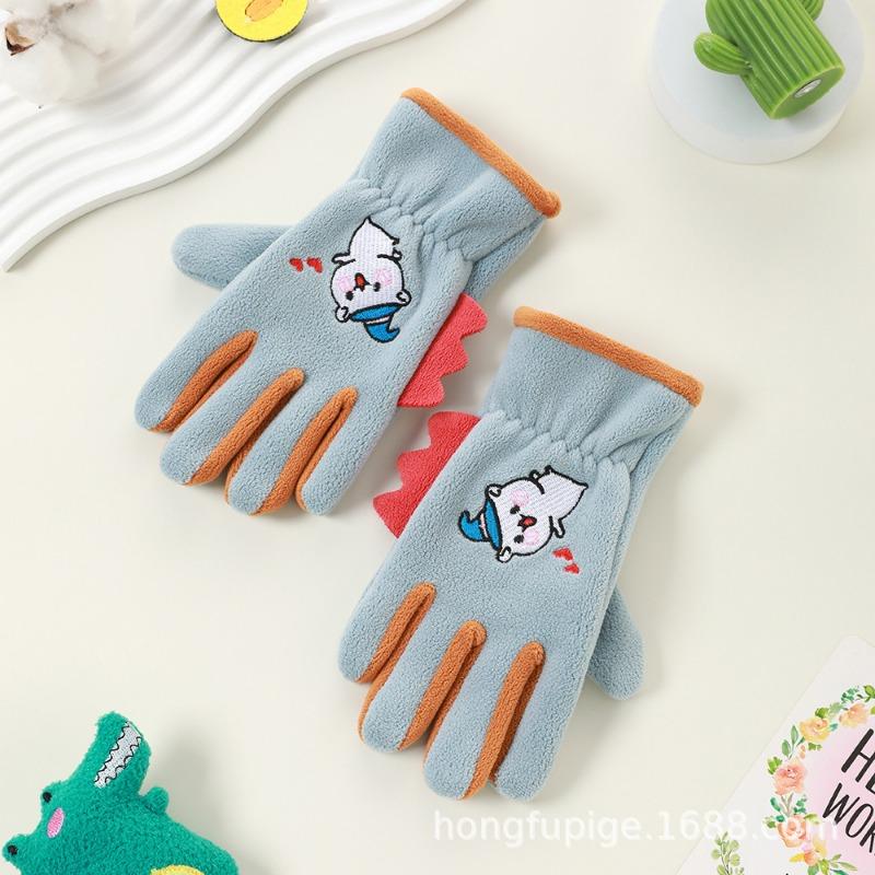 Children's men's and women's velvet autumn and winter Austrian velvet students riding skin-friendly outdoor warm and cold-proof cute cartoon gloves
