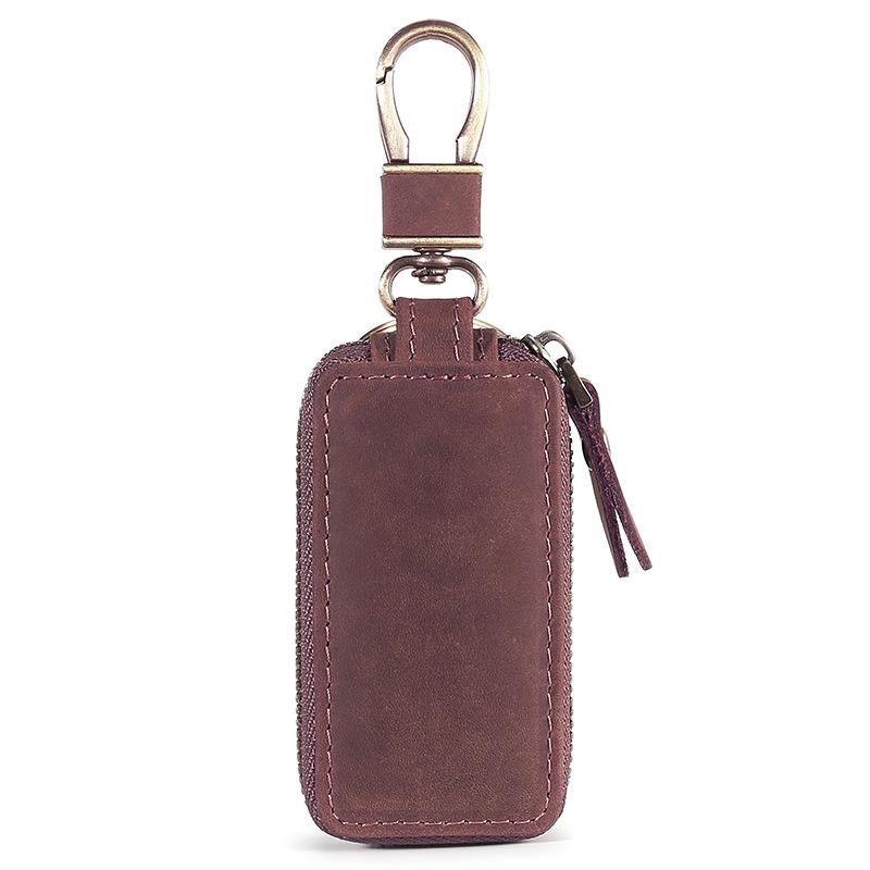 Car universal key cover Multifunctional single zipper Car key bag First layer Cowhide key Leather case Retro waist hanging