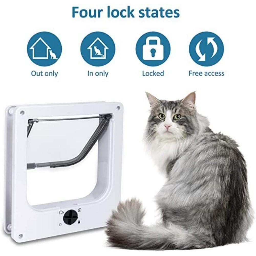 ABS Cat Flap Door with Security Lock 4 Ways Locking Dog Flap Door House Accessories