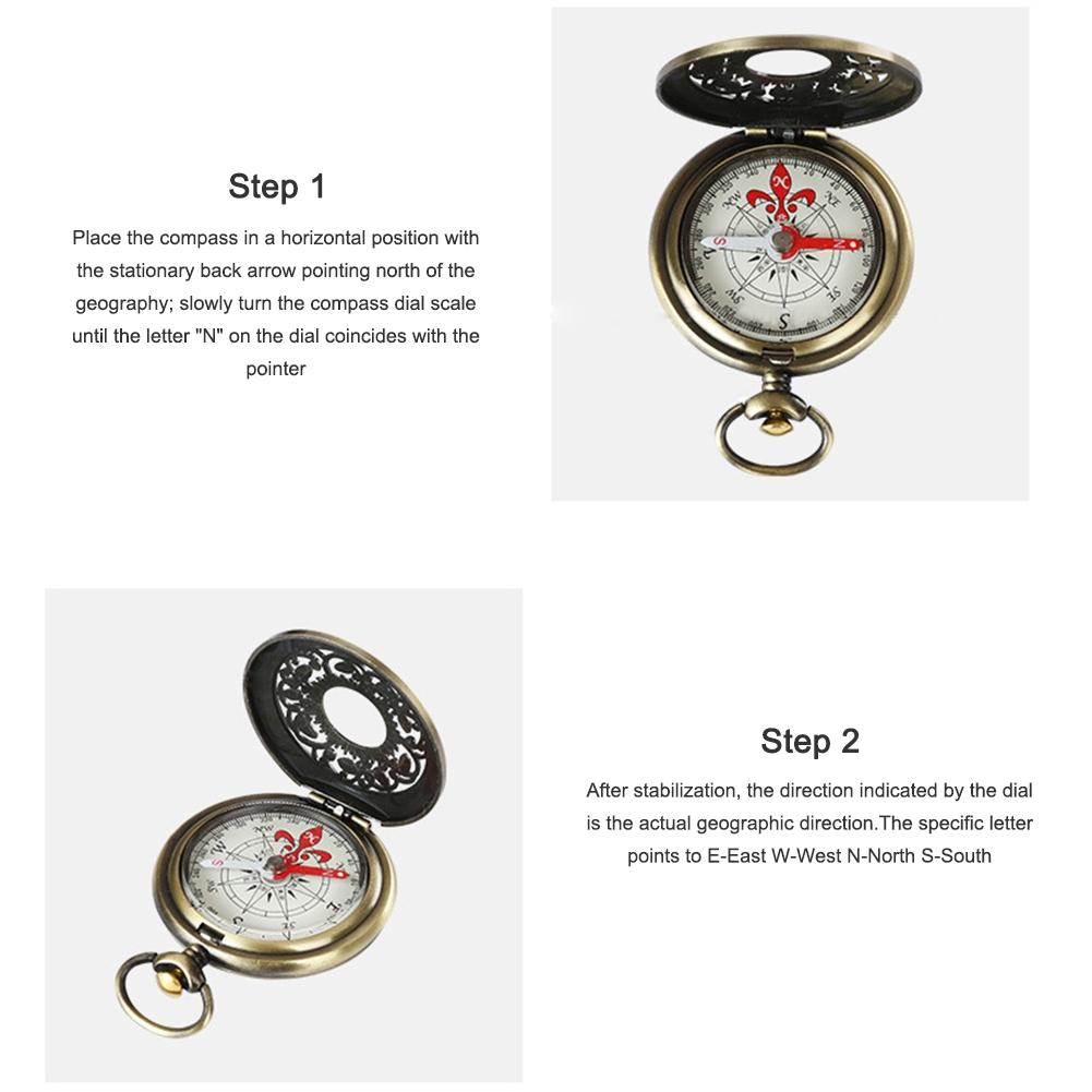 360° Vintage Bronze Pocket Direction Finder, Portable Metal Mini Navigator for Outdoor Hiking Camping Navigation Adventure Travel Use