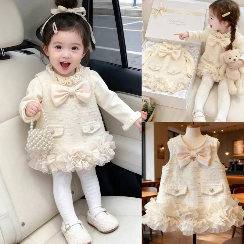 Girls Winter Fall Fleece Lined Dress Toddler Baby Princess Party Birthday Outfit