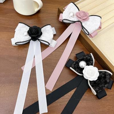Camellia Flower Brooch Pins For Women Fabric Bow Tie Jk College Style Shirt Collar Pin Elegant Jewelry Accessories