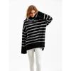 Women's Autumn and Winter Knitwear Pullover Contrasting Striped Turtleneck Sweater Is Loose and Casual