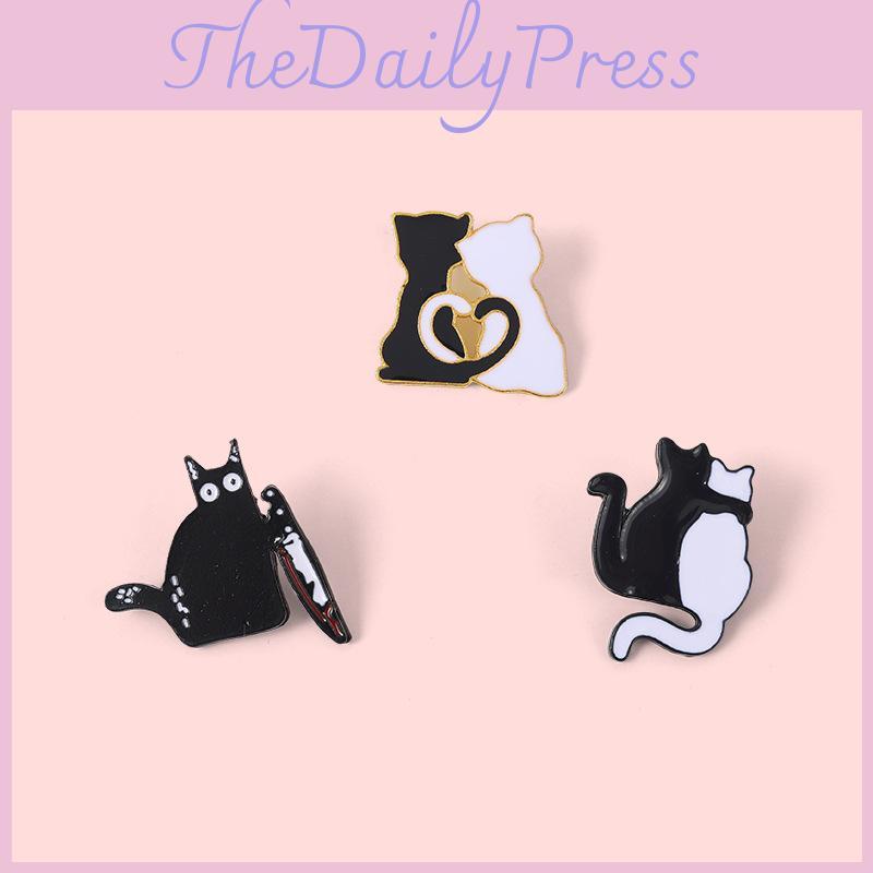 Unique Couple Animal Cat Enamel Lapel Pin Stylish Brooch For Fashionable Lovers Cat