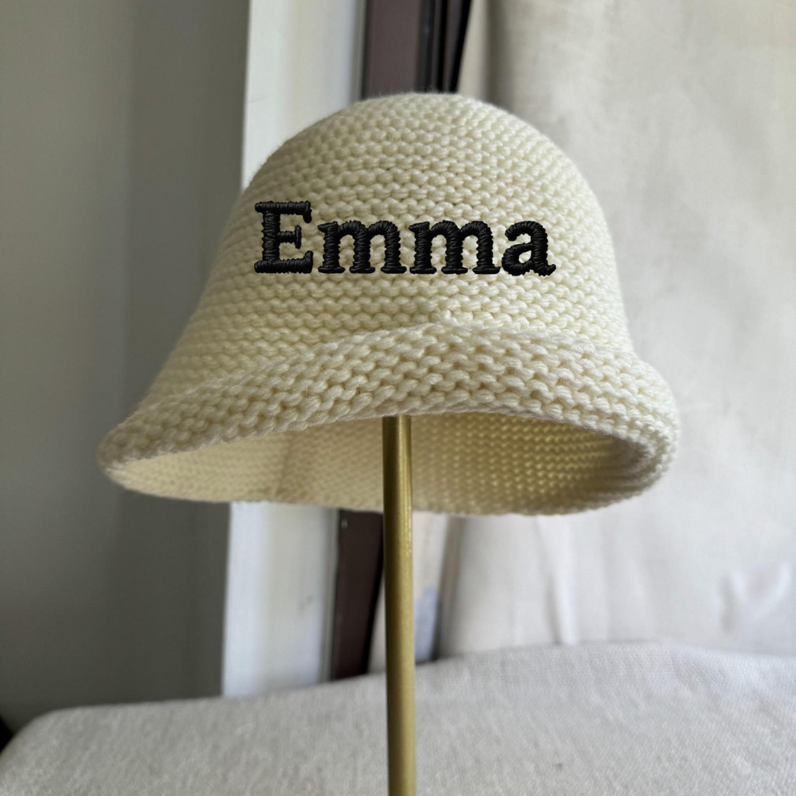 

Вязаная шерстяная шляпа-ведро с подвернутыми краями и вышитым именем на заказ для женщин, зимняя теплая шляпа рыбака, шерстяная шляпа-ведро большого размера One Size бежевый