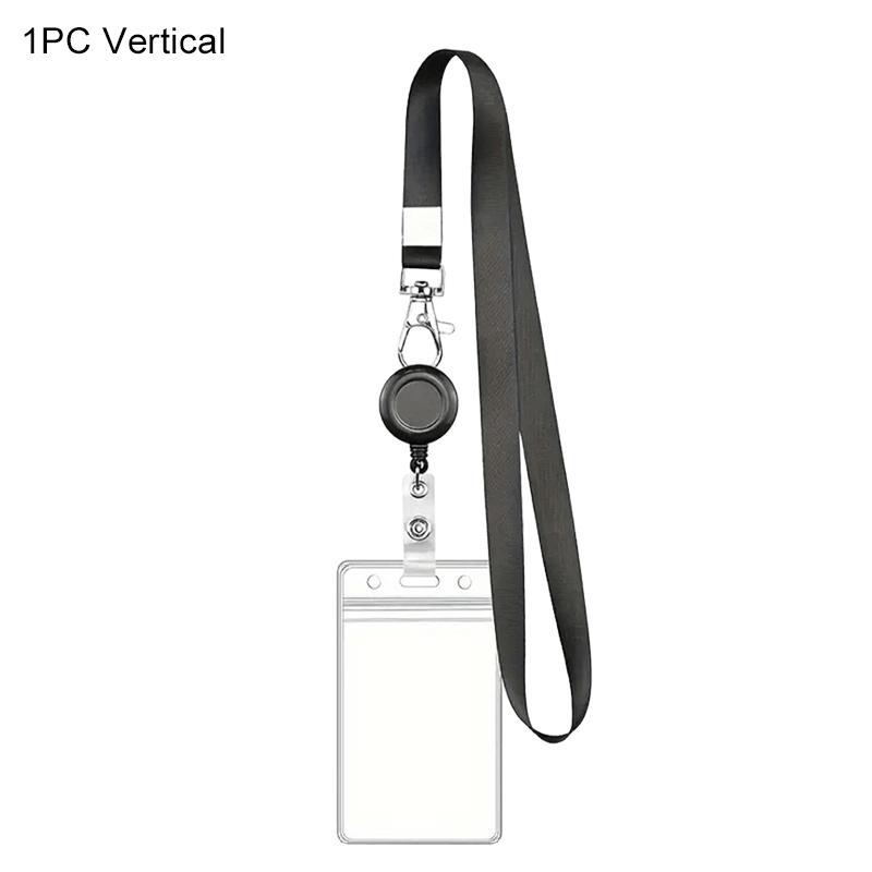 

1PC Card Holder Transparent Card Sleeve with Retractable Hang Rope Vertical/Horizontal Available Work Cards Storage Supplies ZYF