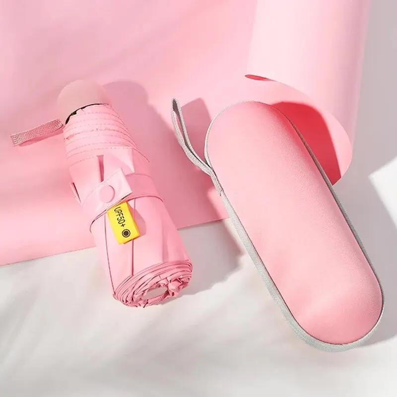 Small and Convenient 6-Bone Sunshade Umbrella with Black Glue Aluminum Alloy Windproof Umbrella Bone Sun Protection Index UPF50+