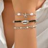 European and American Women's Bracelet, Fashionable Ocean Style Beaded Design Shell Starfish Bracelet Set, Versatile Jewelry.
