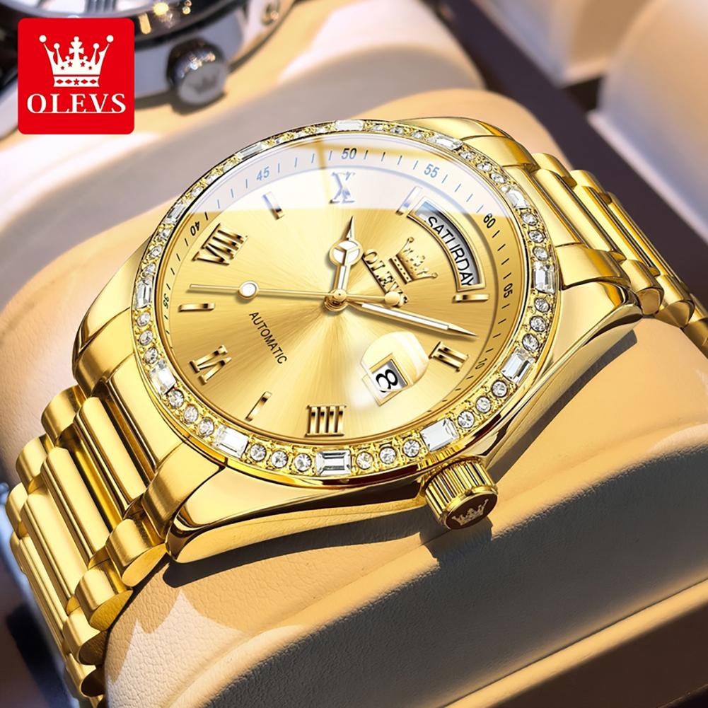 OLEVS Business Automatic Mechanical Men's Watch Stainless Steel Luminous Calendar Week Waterproof Wristwatch Relgio Masculino