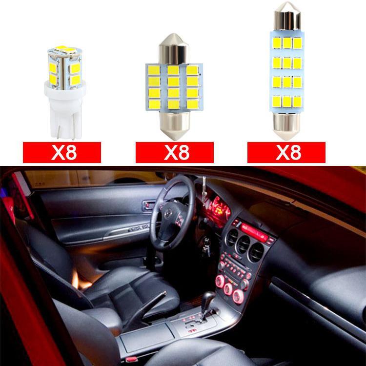 LED Car Light Set: 24PCS T10 Parking, Double-Ended Reading, License Plate, Interior Door Lights.