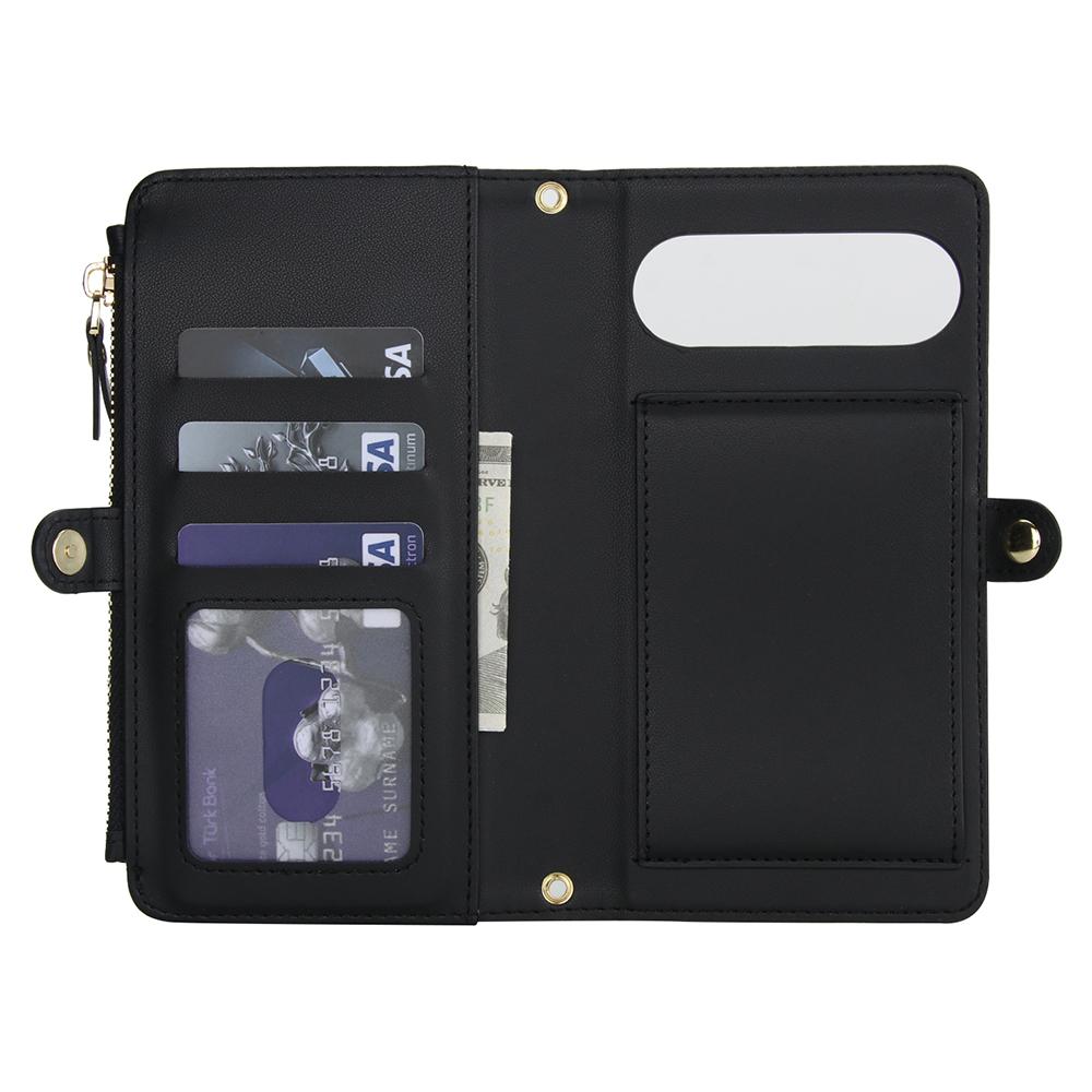 For Google Pixel 9 Pro XL Wallet Case Magnetic Detachable PU Leather Phone Cover with 2 Straps