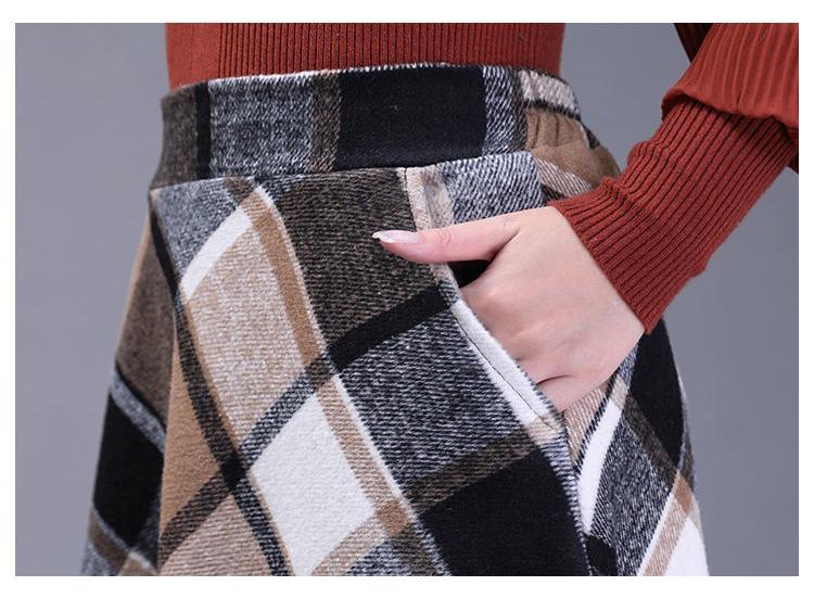 Fustă lungă retro cu carouri, pentru toamnă-iarnă, cu tiv de umbrelă, pentru siluetă pară