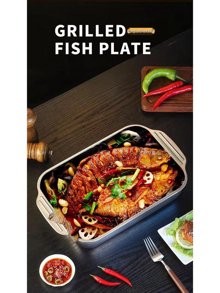Stainless Steel Grilled Fish and Seafood Pan with Lid and Handle