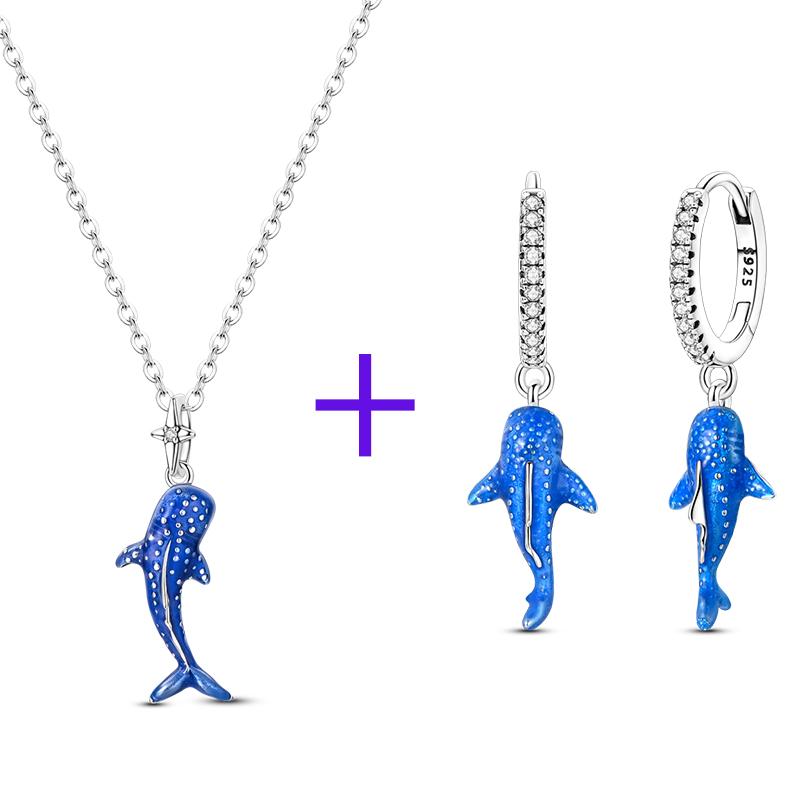 Original 925 Sterling Silver Charms Blue Luminous Whale Shark Pendant Earrings Necklace Bracelet For Women Jewelry Set Gift