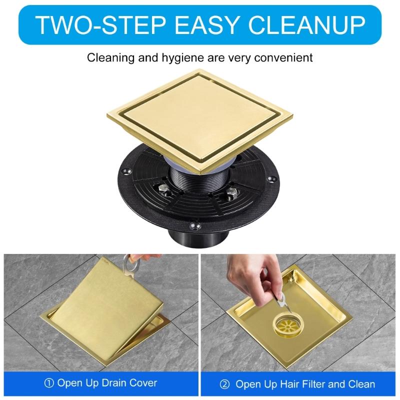 Modern Square Floor Drain for Bathroom 4 Inch Floor Drain Contemporary 4 Inch Square Shower Drain Quick Installation